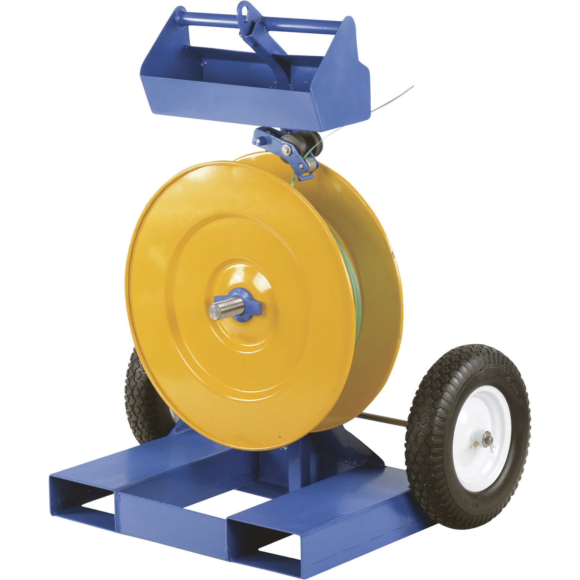 Vestil Strapping Cart with Fork Pockets - Heavy-Duty Steel, Powder-Coat Finish, Pneumatic Wheels, Model# STRAP-FP
